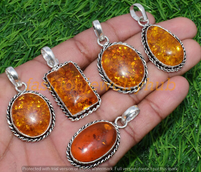 #ad Baltic Amber Gemstone Pendant Wholesale 5pcs Lots Handmade Ethnic Jewelry $9.49