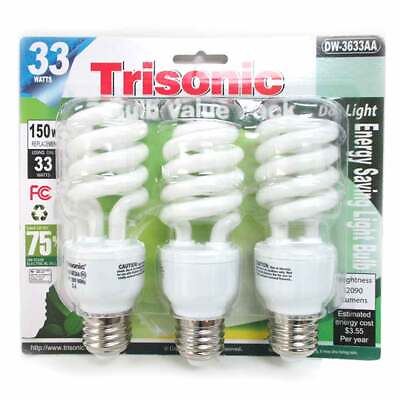 #ad 3 Pack Daylight Bulb Light 33 W Energy 150 Watt Output White Compact Fluorescent $12.45