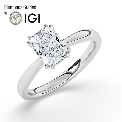 #ad IGI2 CT Solitaire Lab Grown Radiant Diamond Engagement Ring 950 Platinum $1810.00