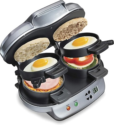 #ad Hamilton Beach Dual Breakfast Sandwich Maker with Timer Silver 25490A $28.99