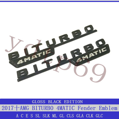 #ad 2017 BiTurbo 4Matic AMG Fender Emblem Gloss Black Benz C43 C63 E43 E63 Badge $19.94