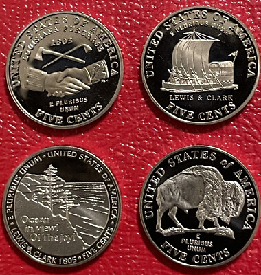 #ad 2004 2005 S Jefferson Nickel Proof Westward Journey 4 Coin Run Bison Ocean $10.95