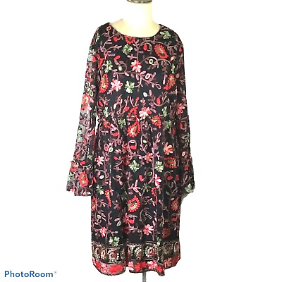 Beige by ECI Black Multi Embroidered Dress SZ 12 NWT $65.00