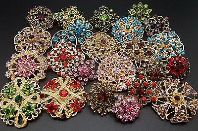 #ad Lot 24 pc Mixed Vintage Style Golden Rhinestone Crystal Brooch Pin DIY Bouquet $13.88