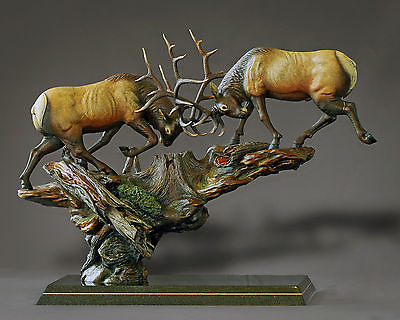 #ad BRONZE Fighting Elk Amazing Detail Limited Edition SCULPTURE by BARRY STEIN $26950.00