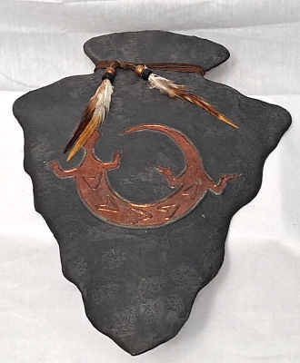 #ad RAKU Vintage Stone Art Arrowhead Lizard Petroglyph Metallic Glaze Kiln Fired $59.90