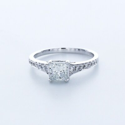 #ad 2.0ct Natural Diamond F SI1 Princess 18K White Gold Graduate Band Accent Ring $3780.00