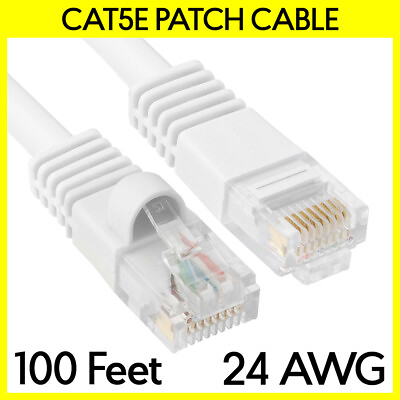 #ad 100FT Cat5e Ethernet Patch Cord White Cat 5e Internet Cable RJ45 LAN Router Cord $18.49