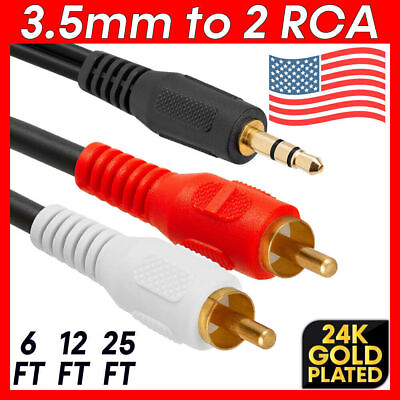 #ad 3.5mm to RCA Cable 2RCA to AUX Cord 2 RCA to 3.5mm Adapter Stereo Audio Y Cable $5.99