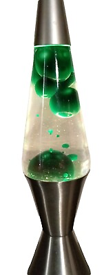 #ad Vintage 90s Lava Lamp Silver Base Lime Green Lava Clear Liquid Works Great $79.99