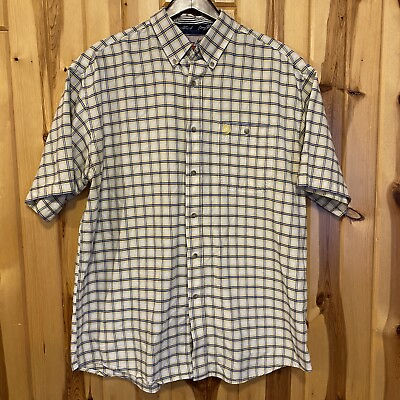 #ad Wrangler George Straight Shirt Men#x27;s Yellow Checkered Short Sleeve Button Up XL $10.46