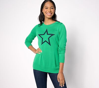 #ad Belle by Kim Gravel Women#x27;s Top Sweater Sz L On Point Single Star Green A627939 $20.30