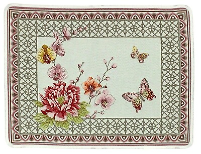 #ad Set of 6 Placemats Jacquard Woven Butterflies Flowers Garden Le Jardin Ecru $76.00