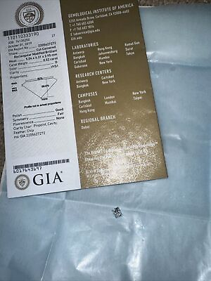 #ad GIA Certified Natural Loose Diamond .52ct D Color VVS1 Clarity Retengular $854.99