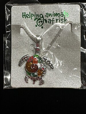 #ad MOC Helping Animals At Risk Colorful Turtle Pendant Necklace 18” Silver Tone New $6.99