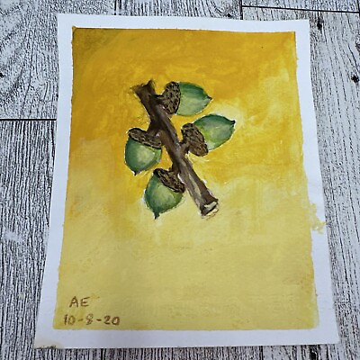 #ad Original Mini Painting OOAK Acorns Gouache on Paper 4quot; x 5quot; Collectible $5.59
