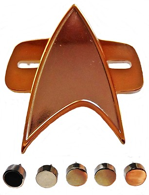 #ad Star Trek VOYAGER Full Size COMMUNICATOR Pin and Set of 5 Officer Rank PIPS $24.99