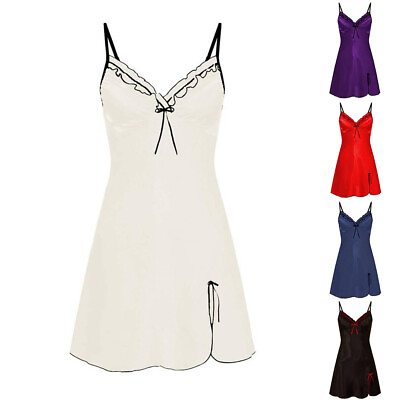 #ad Womens Sexy Lace Nightie Nightdress Sleepwear Lingerie Cami Slip Chemise US Size $12.19