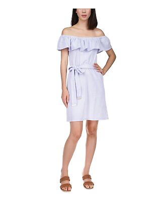 #ad MICHAEL MICHAEL KORS Womens Light Blue Belted Elastic Waist Short Dress M $15.99