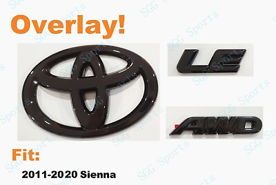 #ad 3PCS Gloss Black Rear Toyota Logo LE AWD OVERLAY Emblem Fit 2011 2020 Sienna $49.80
