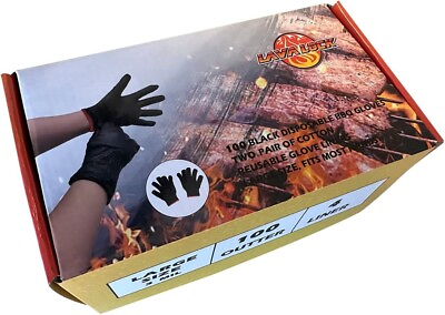 #ad 100 Ct Black Disposable Nitrile BBQ Gloves with 4 Cotton Liners for Outdoor Cook $18.95