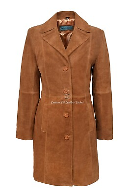 #ad Ladies Leather Coat Tan Classic Knee Length Designer Suede Leather Coat 3457 GBP 144.70