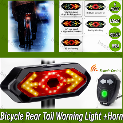 #ad Bicycle Rear Tail Warning Light LED Turn Signal Brake Lamp W Horn Remote Control $12.91