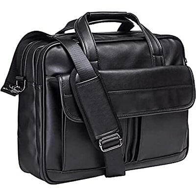 Men#x27;s Leather Messenger Bag 17.3 Inches Laptop Briefcase Business Satchel Co... $60.83