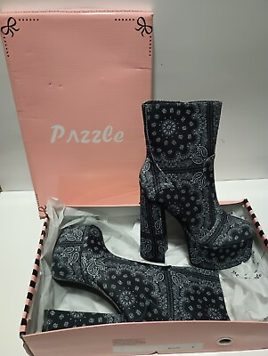 #ad Pazzle Women Bandana Boots. ladies girls platform high heels Red Black many size $27.20
