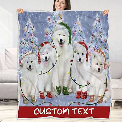 #ad Samoyed Dog Blanket Personalized Throw Woven Fleece Sherpa Christmas NWT $69.99