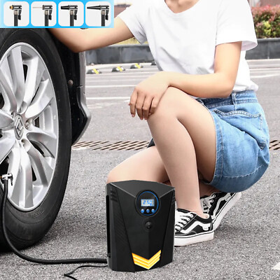 #ad 12V Digital Car Tire Inflator Electric Air Pump Tyre Air Compressor * 4 Adapters $18.99