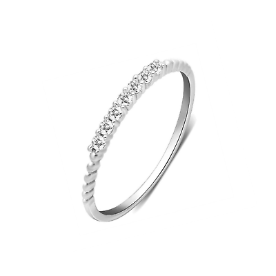 #ad Sterling Silver Bubble Bead Half Eternity 7 CZ Crystal Stacking Ring 1.5mm GBP 9.66