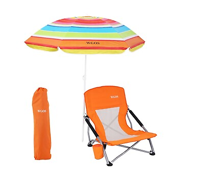 #ad Low Beach Folding Camping Chair Detachable SPF 50 Umbrella for Outdoor Beach $115.99