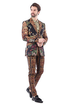 #ad BARABAS Men#x27;s Floral Lion Animal Print Peak Lapel Baroque Suit 3SU26 $401.50
