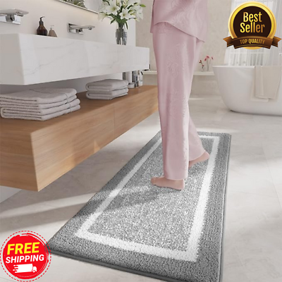 #ad Gray Bathroom Rugs Absorbent Non Slip Soft Washable Quick Dry 24quot;x43quot; Lon $54.97
