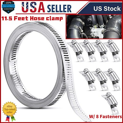#ad 11.5FT Adjustable Large Hose Clamps Worm Gear Stainless Steel Clamp 8 Fasteners $9.75