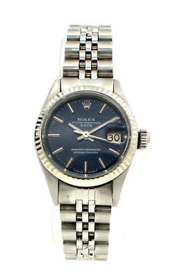 #ad Ladies ROLEX Oyster Perpetual Datejust Steel 26mm Shiny Blue Stick Dial Watch $3795.00
