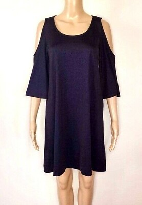 Beige by Eci Womens Dress Size Small Navy Blue Glittery A Line Cold Shoulder New $16.96