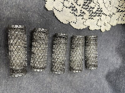 #ad Lot of 5 Vintage spring mesh curlers black approx 1 inch Diameter x 3.25” Long $4.00