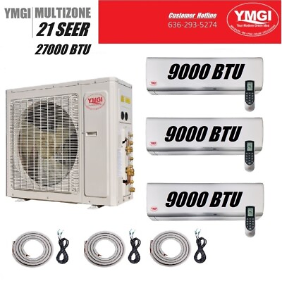 #ad YMGI 27000 BTU 3 ZONE 21 Seer Ductless Mini Split Air Conditioner Heat Pump POQ $3697.00