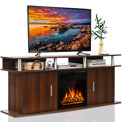 #ad Costway 63quot; Fireplace TV Stand W 18quot; 1500W Electric Fireplace up to 70quot; Walnut $339.99