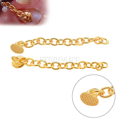 #ad 2PCs ETERFANT Dental Orthodontic Lingual Buttons Chains Mesh Round Plated Gold $14.24