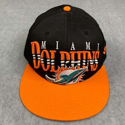 #ad Miami Dolphins New Era Hat Cap Mens Snap Back Black Orange Embroidered $25.50