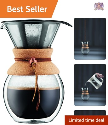 #ad Coffee Maker Double Wall Insulation Steel Filter Borosilicate Glass $54.12