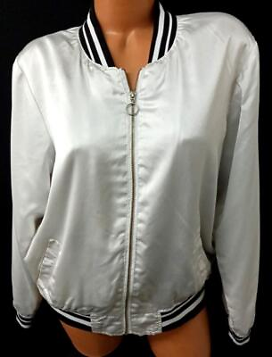 #ad *New look grey black striped trim lined satiny pockets full zipper jacket 2X $16.99
