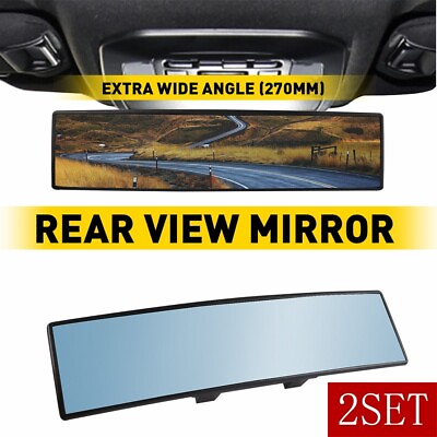 #ad Universal 270MM Wide Convex Interior Clip On Rear View Blue Tint Mirror 2SET $26.99