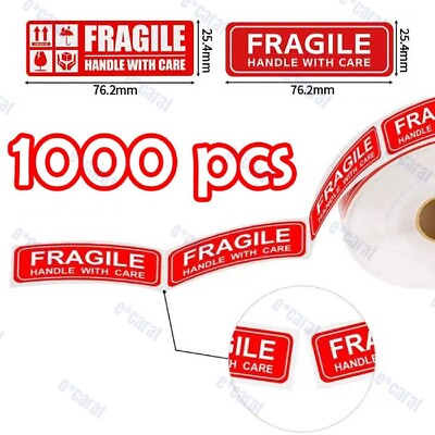 #ad 1 Roll 1000 1 x 3 FRAGILE HANDLE WITH CARE Stickers Labels Mailing Shipping $7.99