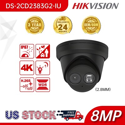 #ad Hikvision 4K Security 8MP Turret IP Camera DS 2CD2383G2 IU 2.8mm Black Audio US $132.99