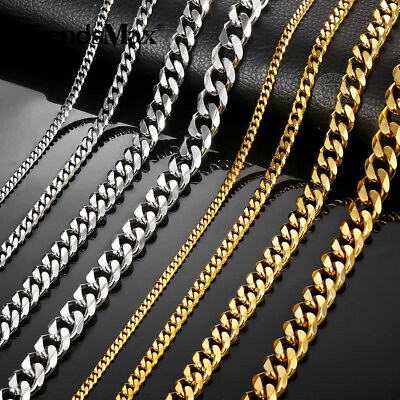 #ad 3 5 7 9 11mm Stainless Steel Silver Gold Plated Mens Cuban Curb Necklace Chain $8.99