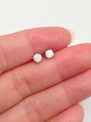 #ad Dainty White Opal Stud Earrings 925 Sterling Silver Mini Post 3.5mm Simulated $14.99